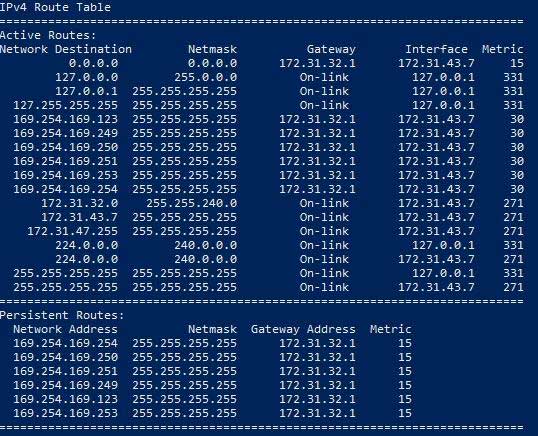 Powershell output of route table